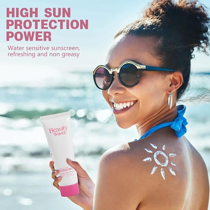 Beauty Wavez Organic Sunscreen SPF 50 - Broad Spectrum, Waterproof Sunscreen with Rice and Probiotics for All Skin Types - UVA/UVB Sun Protection Travel Size Sunscreen for Sports & Outdoor, 1.7 floz