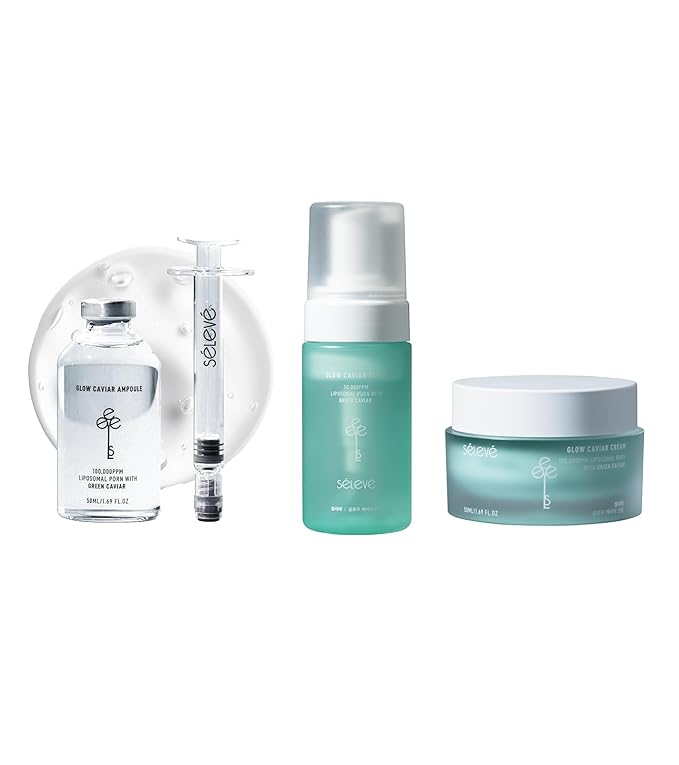 Glow Caviar Complete Hydration & Glow Set – Bubble Toner, Ampoule & Cream with Green Caviar Liposomal PDRN, Niacinamide & Ferulic Acid – Korean Skincare for Sensitive & Dry Skin