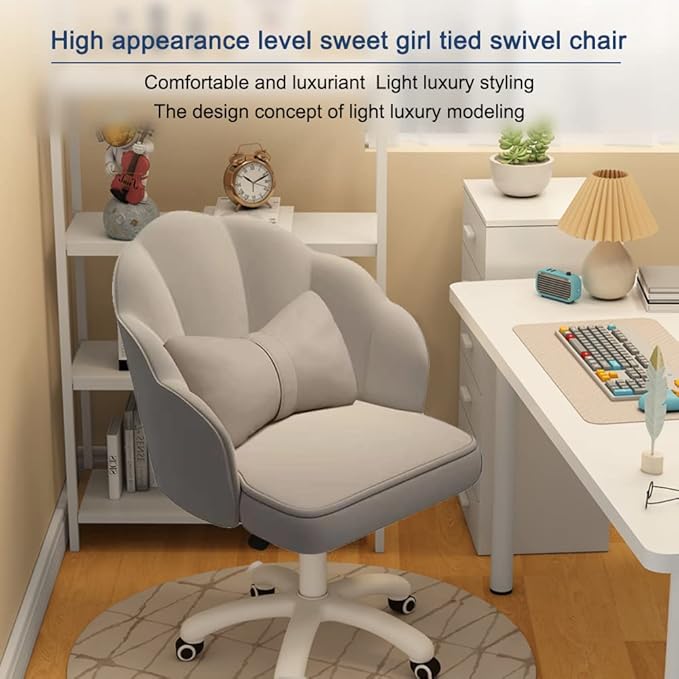 Vanity Chair with Wheels Velvet Petal Desk Chair Upholstered Tufted Home Office Chair for Women Girls, Height Adjustable Makeup Task Chair for Bedroom Living Room