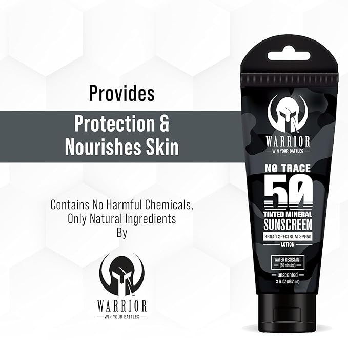 WARRIOR - WIN YOUR BATTLES- SPF 50 Tinted Sunscreen for Face - Zinc and Titanium Tinted Moisturizer with SPF - Water Resistant, Non-Toxic Tinted Sunscreen Lotion for Sensitive Skin - 3 Fl. Oz