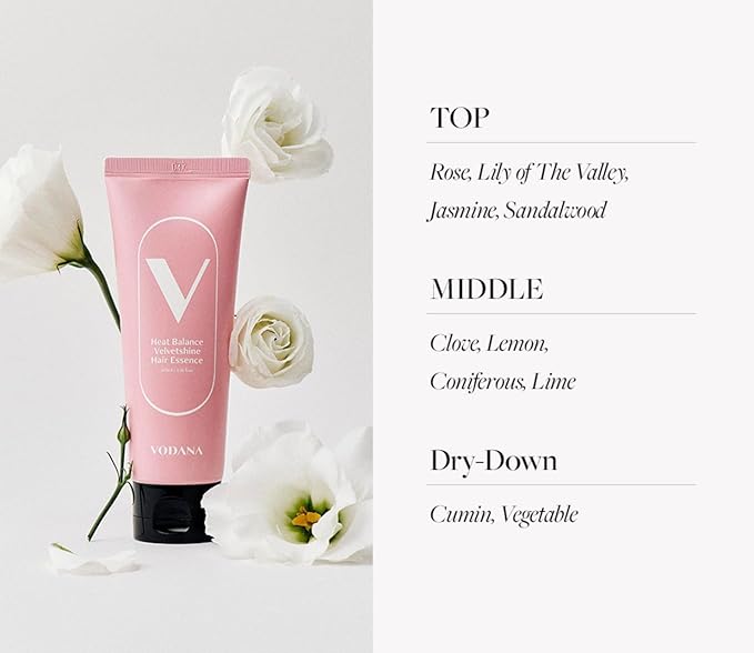Vodana Heat Balance Velvetshine Hair Essence - Korean Beauty Heat Protection Cuticle Care - Non Sticky Fast Absorbing Cream Formula - 5 Ceramides Jojoba Collagen - 3.38 fl.oz