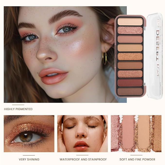 9 Color Neutral Nude Brown Eyeshadow Palette – Matte & Shimmer Warm Copper Bronze Eye Shadow, High Pigment Blendable Long Lasting Natural Daily Smokey Eye Makeup Palette for Brown Green Eyes