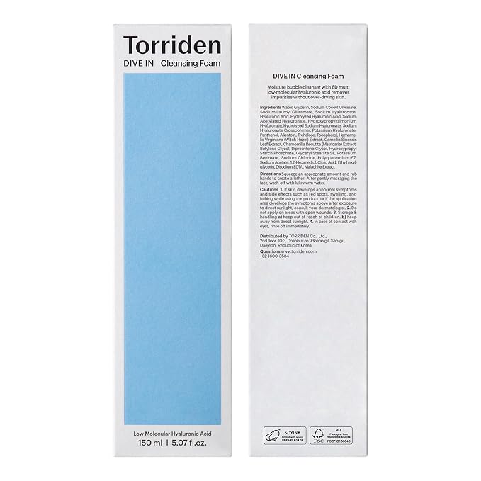 Torriden DIVE IN Cleansing Foam Face Wash 150ml (5.07 fl.oz.) | Hydrating Daily Facial Cleanser for All and Sensitive Skin | Hyaluronic Acid, Panthenol, Allantoin