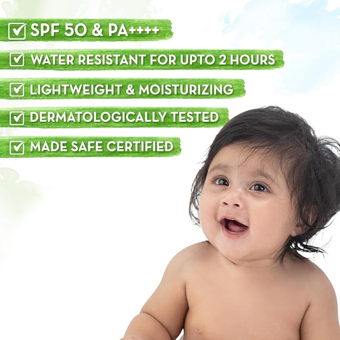 Mamaearth Moisturizing Ultra Light SPF 50 Baby Sunscreen Lotion with PA++++ | Broad Spectrum Protection for 0-10 Years | Water Resistant | with Zinc Oxide | 1.69 Fl Oz/50 ml