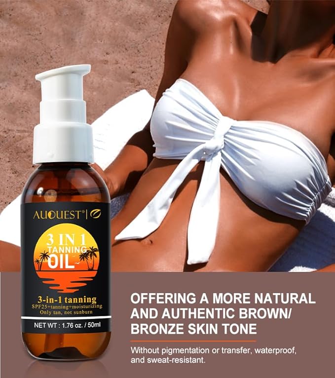 3-in-1 Tanning Oil,Summer Beach Tanning Aid Dark Brown Bronze Body Tanning Oil.Lotion Black Bronzer Oil for Body SPF 25+, Skin-Firming Tanning Lotion for Face Body, Hydrating After Sun Lotion (1(pcs))