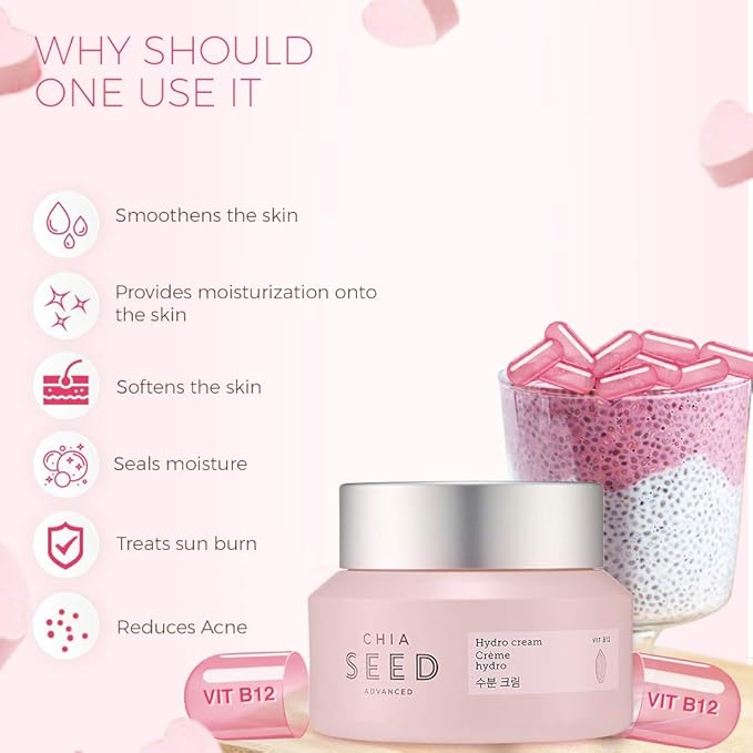 The Face Shop Chia Seed Advanced Hydro Cream | Concentrated Gel Type Hydrating Cream with Instant Cooling Effect | Formulated for Intense, Upgraded & Hydrating Care, 1.76 Fl Oz