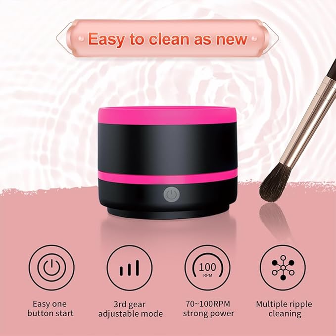 Pinkiou Makeup Brush Cleaner Machine, Electric Makeup Brush Cleaner IPX7 Waterproof USB Cosmetic Brush Cleaning Machine Suitable for All Size Beauty Makeup Brush Set