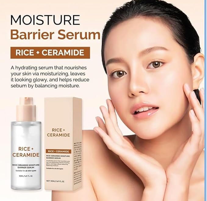 Rice + Ceramide Korean Skincare Set – Hydrating & Brightening Glass Skin Routine with Toner, Serum, Cleansing Powder & Hydrating Milk – Barrier Repair & Deep Moisture – All Skin Types