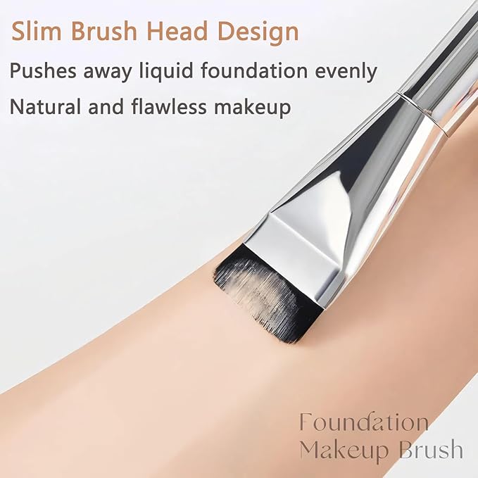 Flat Foundation Brush, Korean Makeup Brush Ultra Thin Spatula Brush Face Makeup Brushes for Liquid Foundation, Blending Cream, Sliver