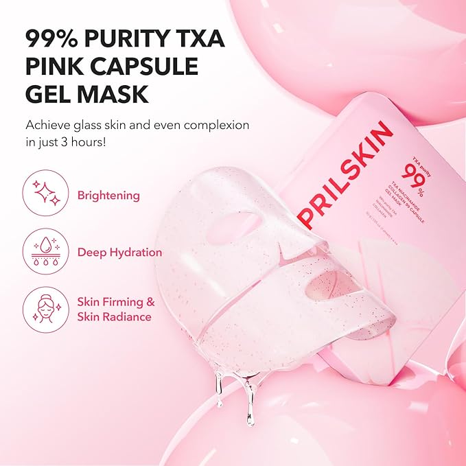 APRILSKIN TXA Glass Skincare Trio: TXA Niacinamide Toning Shot 99 Spicule Facial Serum, TXA Niacinamide 99 Pink Milky Toner and TXA Pink Capsule Gel Mask(4ea)