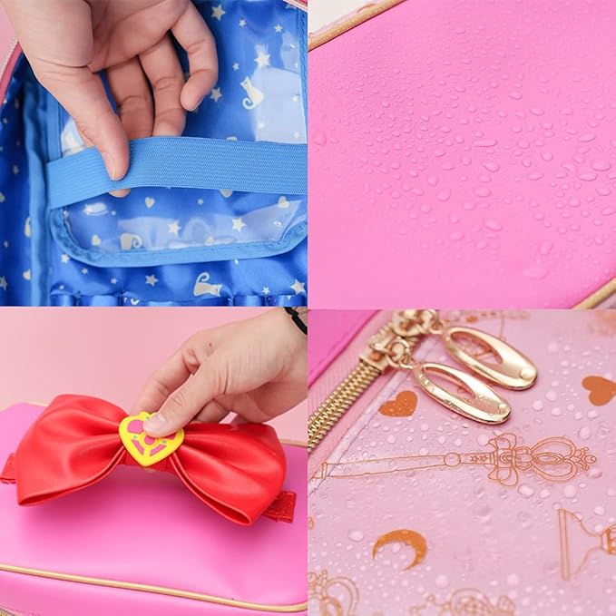 AngelReally Girl Makeup Bag, Cosmetic PU Leather Makeup Bag Portable Travel Cosplay Makeup Bag Organizer Storage Bag Cartoon for Girls Women