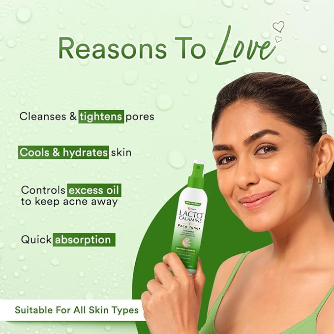 Lacto-Calmine's Face Toner with Cucumber, Green Tea, Niacinamide for Deep Pore Cleansing, Alcohol-Free, 120ml, 2 Pack