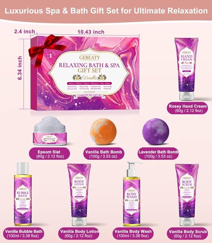Spa Bath Sets for Women Gift,Stress Relief & Relaxing Body Wash Bath Set,Vanilla Home Spa Basket Gifts Set for Woman Mom Wife Her Sister,Unique Self Care Womens Gift ,Birthday Valentines Gifts Women
