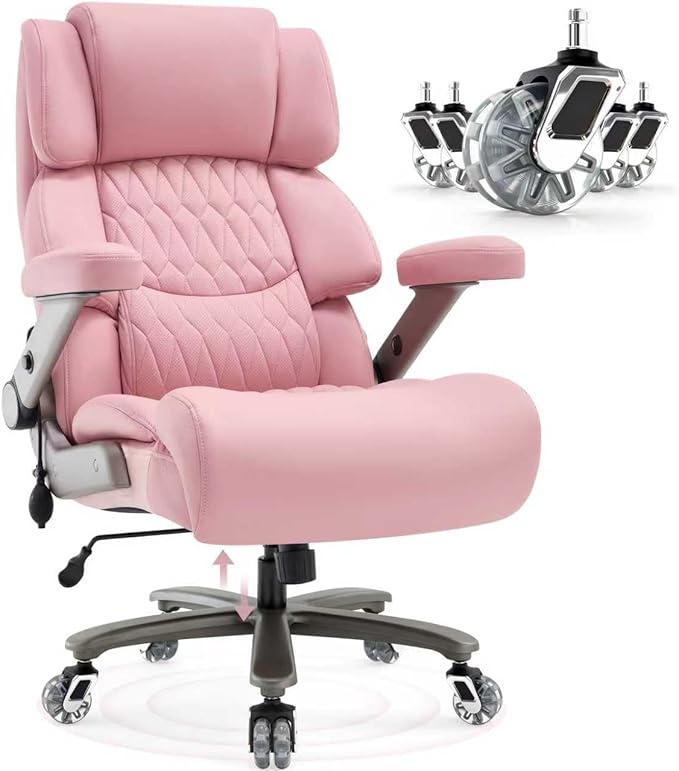 Big and Tall Office Chair 700lbs- Large High Back Executive Computer Desk Chair with 3D Flip-Up Arms, Adjustable Lumbar Support, Extra Wide Plus Size Seat, Heavy Duty Metal Base & Quiet Rubber Wheels