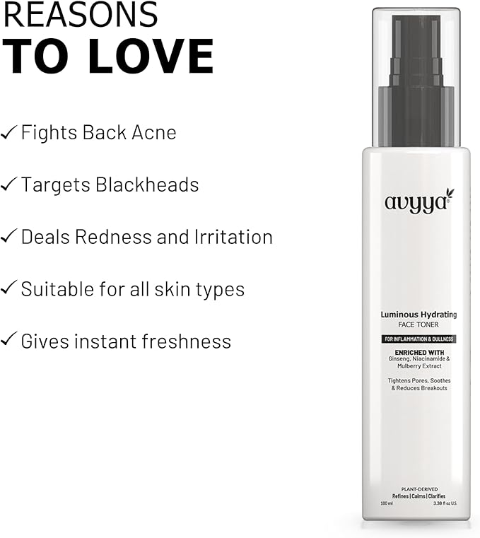 Luminous Hydrating Face Toner with Ginseng, Niacinamide and Mulberry for Dull Skin, Pore Tightening, Acne Control, Brightening | for All Skin Types, Men & Women - 3.38 fl oz