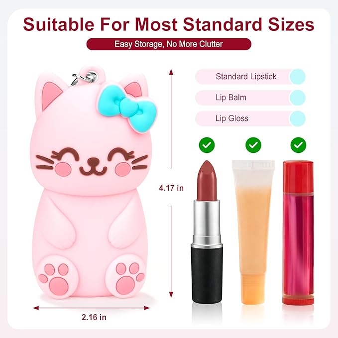 BrainKer Chapstick Holder Key Chain Cute Cartoon Design Lip Balm Holder Keychain Storage Bag Silicone Lip Gloss Holder Case