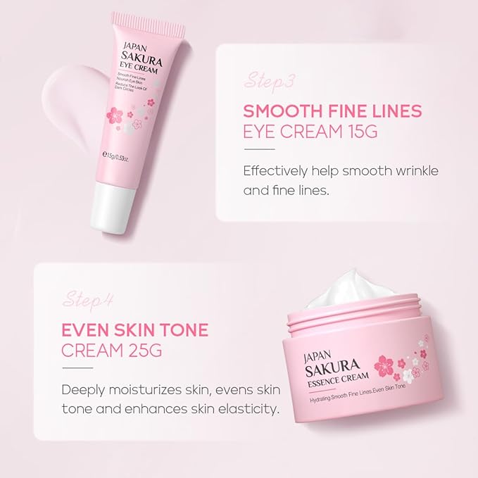 Skin Care Sets for Teenage Girls, Sakura Skin Care Sets & Kits Women Beauty Gift Set with Cleanser, Mud Mask, Toner, Serum, Eye Cream, Facial Cream, and Sunscreen, Birthday Gift for Women and Girls
