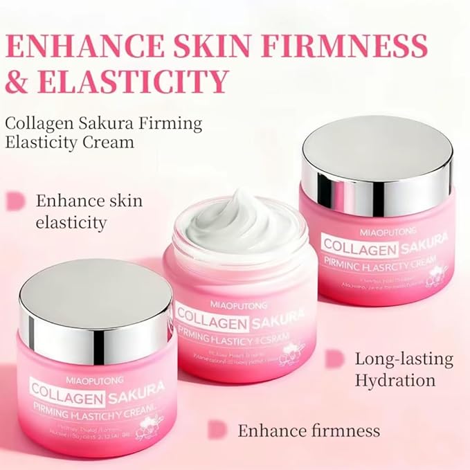 Collagen Sakura 6 Piece Skincare Set Cleanser Toner Moisturizing Lotion Hydrating Serum Firming Eye Cream Face Cream Comes with a make-up Bag Hydrating & Moisturizing for Fall & Winter