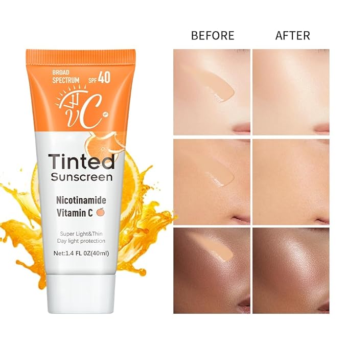 Colored Vitamin C Sunscreen 1.4 fl oz, Broad Spectrum SPF 50, Lightweight Face Lotion for Daily Use, Protection Against UVA/UVB Rays, Non-Greasy Formula
