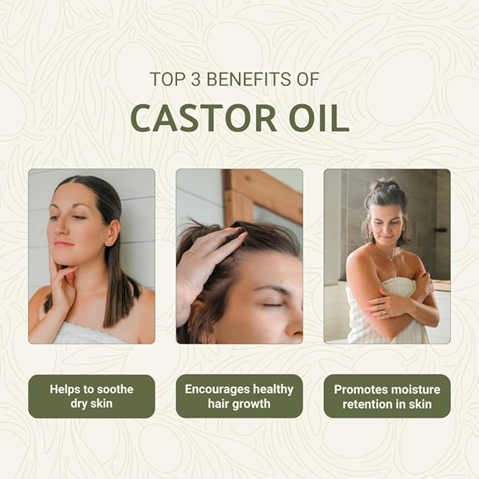 Organic Castor Oil Direct From India - Cold Pressed Castor Oil For Face, Hair Growth, Eyelash Serum, Eyebrow - Skin and Face Moisturizer and Detox - Hexane Free (16 oz)