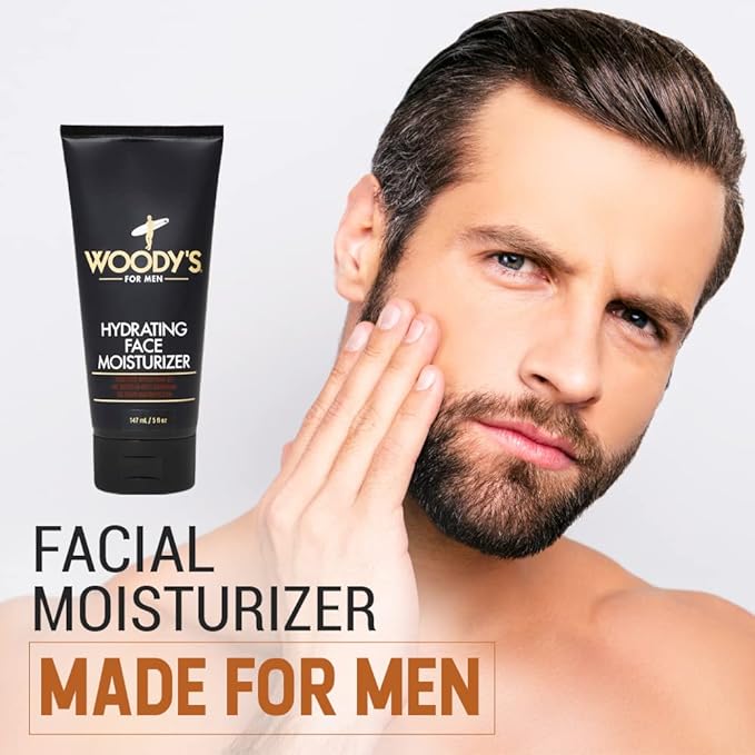 Woody's Face Moisturizer for Men with Menthol - Hydrating Daily Facial Lotion for Dry Skin, Anti-Aging Face Cream, Mens Skin Care, 5 fl oz