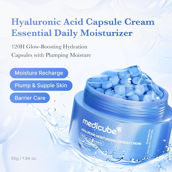 medicube Hyaluronic Moisture Boosting Duo: Hyaluronic Acid Capsule Cream and Hyaluronic Serum Set | Deep Hydration, Moisture Lock, and Plumping Care for Smooth, Healthy, and Dewy Skin