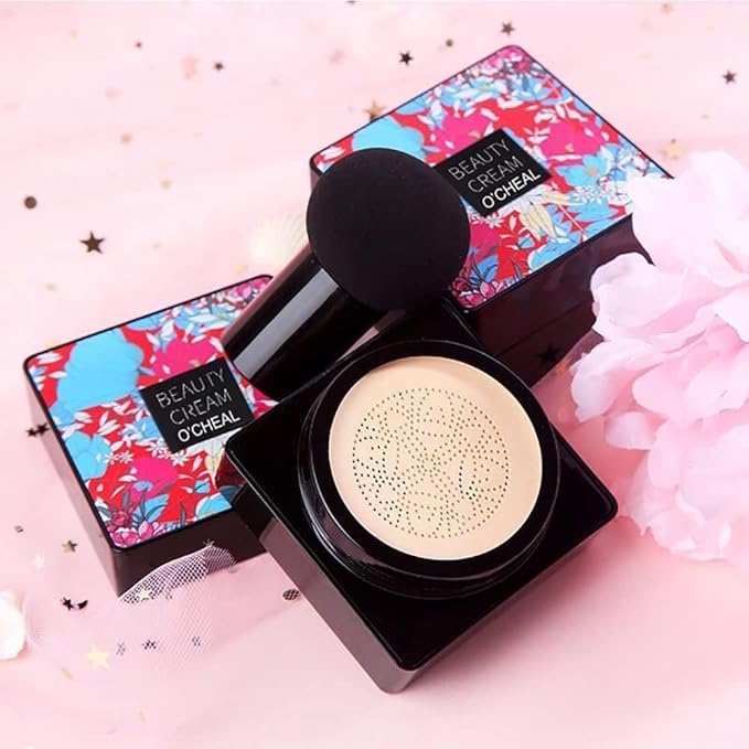 O'CHEAL Mushroom Head Air Cushion BB Cream Foundation Cream for Face Makeup Concealer Cushion for Face Comestics Make Up Cushion Compact Ivory