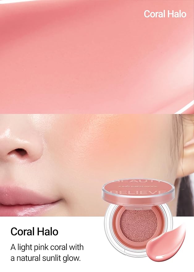 JUNG SAEM MOOL Artist Cushion Blush | Easy to Blend with Puff, Buildable Liquid Blush for Cheeks with a Natural & Dewy Finish, Korean Makeup (Dewy | Coral Halo)