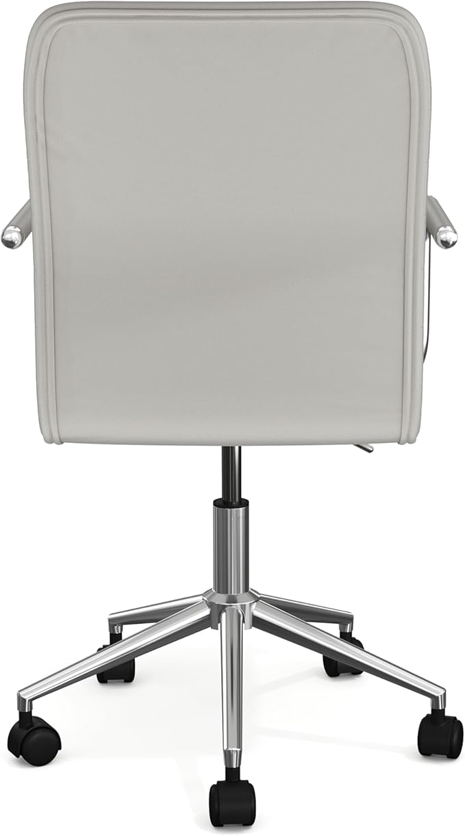 Martha Stewart Taytum Swivel Task Chair with Armrests for Home Office in Gray Faux Leather with Polished Nickel Frame