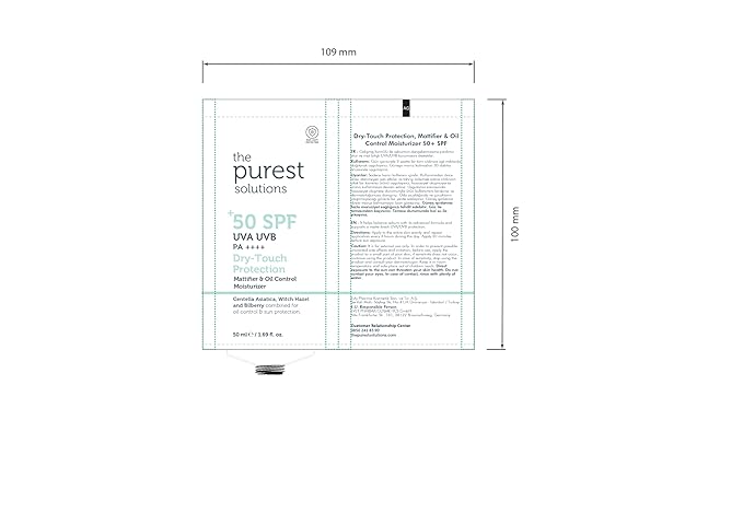 The Purest Solutions Dry-Touch Protection (Mattifier & Oil Control Moisturizer SPF 50+) - Combined with Witch Hazel & Bilberry - Oily Skin Type - Vegan | Cruelty Free | Eco Friendly (1.69 fl. oz)