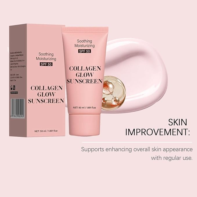 Collagen Sunscreen SPF 50, Moisturizer Sunscreen for Face, Broad Spectrum Sunscreen for Face & Body, Lightweight Non-Sticky Hydrating Lotion,Travel Size (1pc)