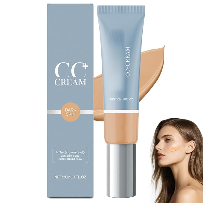 Cc Cream for Older Women,CC+ Cream, Foundation Makeup, Full-Coverage Foundation, Multi-Purpose Facial Concealer Soothes & Hydrates Skin（1 Fl Oz/30ml Dark Skin Color）
