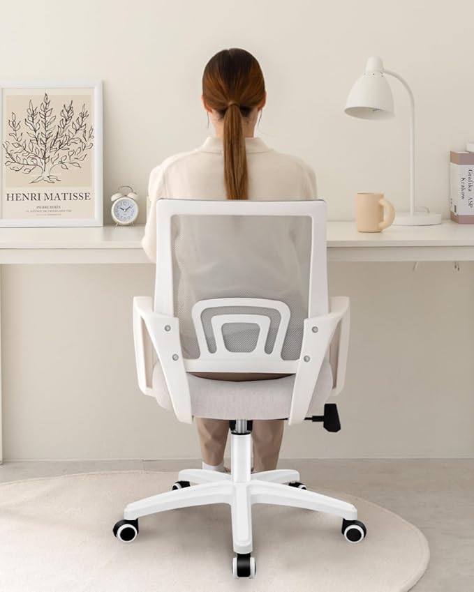 NEO Chair Office Desk Computer Chair Ergonomic Mesh Gaming Mid Back Seat with Comfy Lumbar Support Adjustable Height Swivel for Home Task (Ivory)