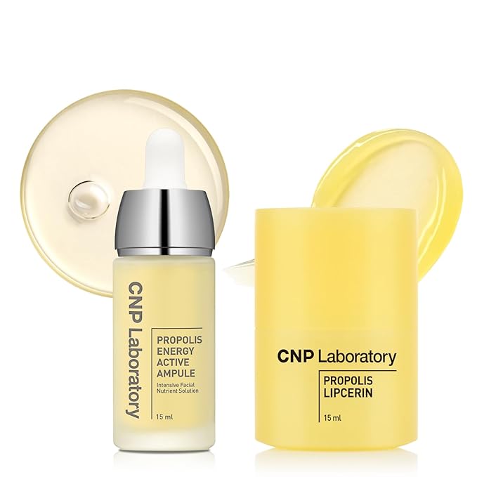CNP Lip & Serum Set - Honey Lip Butter & Centella Serum Bundle | Propolis-Infused, Intense Hydration & Calming for Sensitive Skin | Korean Skincare