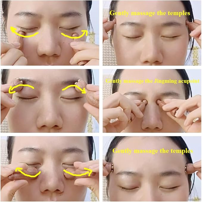 2Pcs Facial Massage Tool for Eye Massage Reduce Puffiness and Dark Circles Facial Meridian Brush Sandalwood Handle Copper Massage Beads Chinese SPA Gua Sha Tool (Sandalwood)