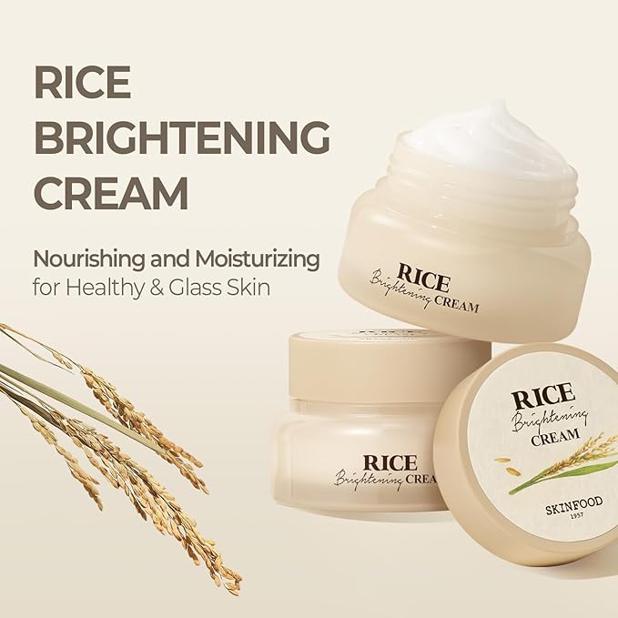 SKINFOOD Rice Daily Brightening Skincare Set – Korean Face Toner Pads & Hydrating Cream for Glowing Glass Skin, Natural Fermented Rice Water, Gentle Exfoliation & Deep Moisture, Vegan K-Beauty Duo