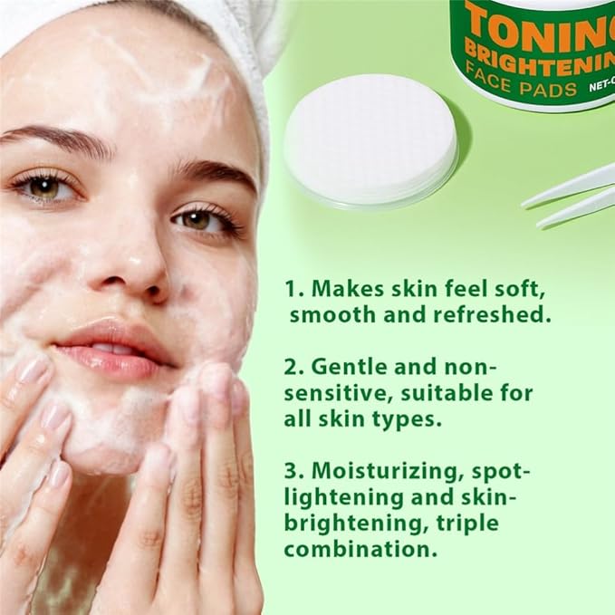 Toning Brightening Face Pads with Clip, Hydrating Facial Pad for Even-Looking Skin Tone & Daily Radiance Care 120 Pieces