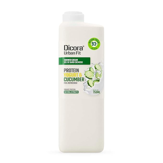 Dicora Urban Fit Shower Cream - In Shower Body Lotion with 24 Hour Softness, Hydration - Wet Skin Moisturizer - Protein Yogurt and Cucumber - 25.4 oz