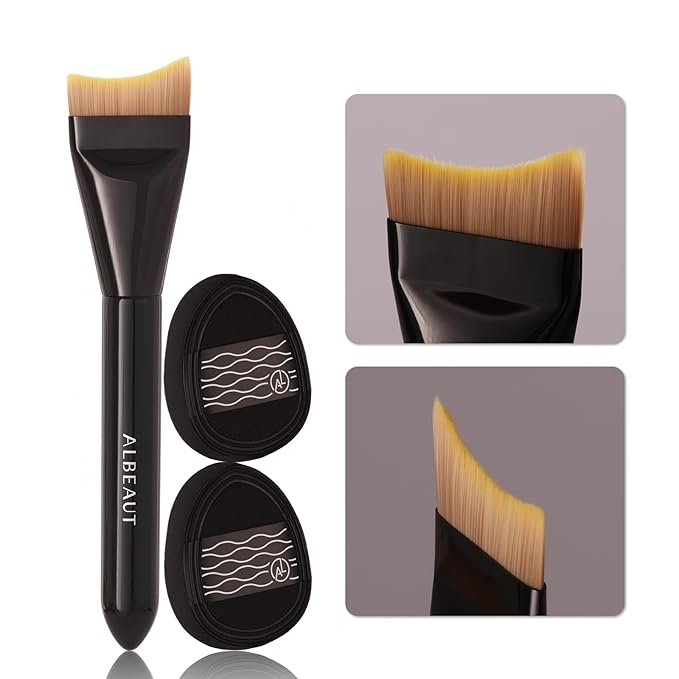 Liquid Foundation Brush Set 2pcs Air Cushion Puff for Cream/Liquid Formulas Portable Makeup Tools for Foundation Concealer Blush