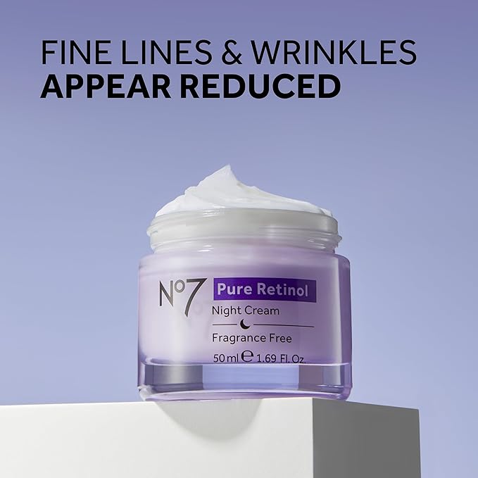 No7 Pure Retinol Night Cream - Collagen-Boosting Retinol Cream that Visibly Smoothes, Plumps & Firms Complexion - Dermatologist Approved & Fragrance-Free (1.69 Fl Oz) (Pack of 2)