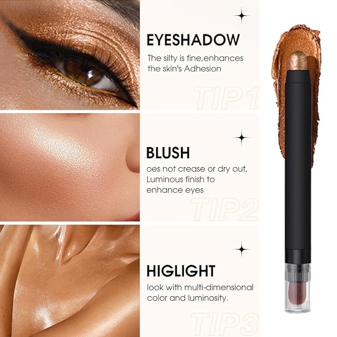 Shimmer Eyeshadow Stick –Copper Bronze Dual-Ended Creamy Pearl Eye Shadow Pencil with Built-In Smudger, Waterproof Long-Lasting High Pigment Eye Makeup for Smooth Glide 04#