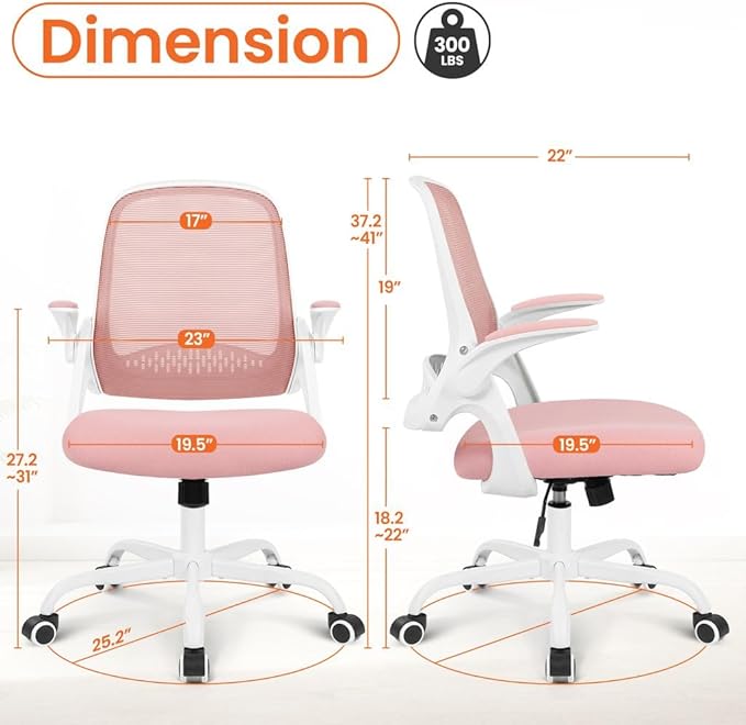 NEO Chair Office Chair Gaming Desk Computer Mesh Ergonomic Chair with Flip-up Arms Comfy Lumbar Support Adjustable Height Rolling Wheels Chair for Home Office (Pink)