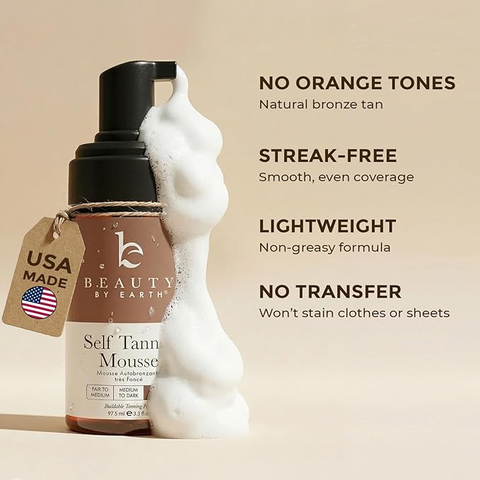 Self Tanner Mousse - USA Made with Natural & Organic Ingredients, Self Tanning Mousse Foam for Ultra Dark Fake Tan, Non Toxic Sunless Tanner for Darkest Streak Free Finish & Natural Looking Tan