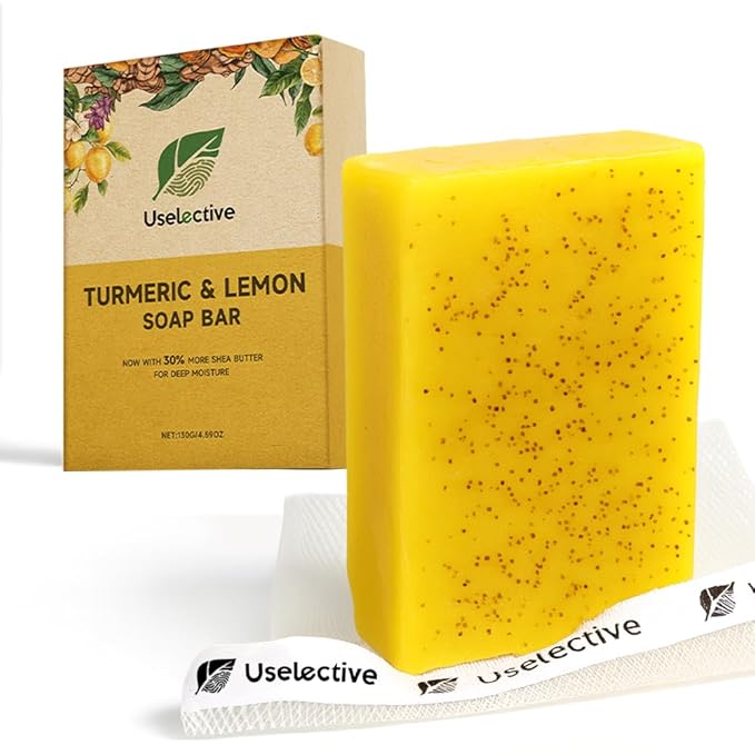 Lemon & Turmeric Glow Soap Bar for Dark Spots Remover, Powered by Kojic Acid & Vitamin C for Brightening & Fading Acne Scars - 3x Moisturizing with Shea Butter - SLS Free