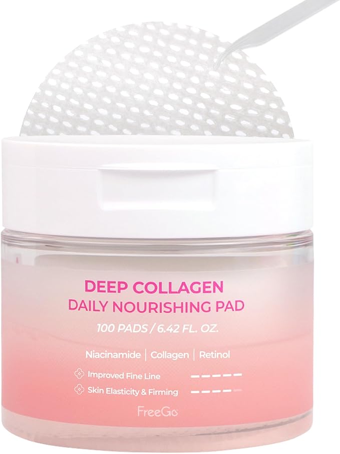 FreeGo Deep Collagen Daily Nourishing Pad (100 Pads), K-Beauty Korean Facial Toner Pads for Dull and Coarse Skin, Instant Bouncy Skin Firming, Korean Skin Care