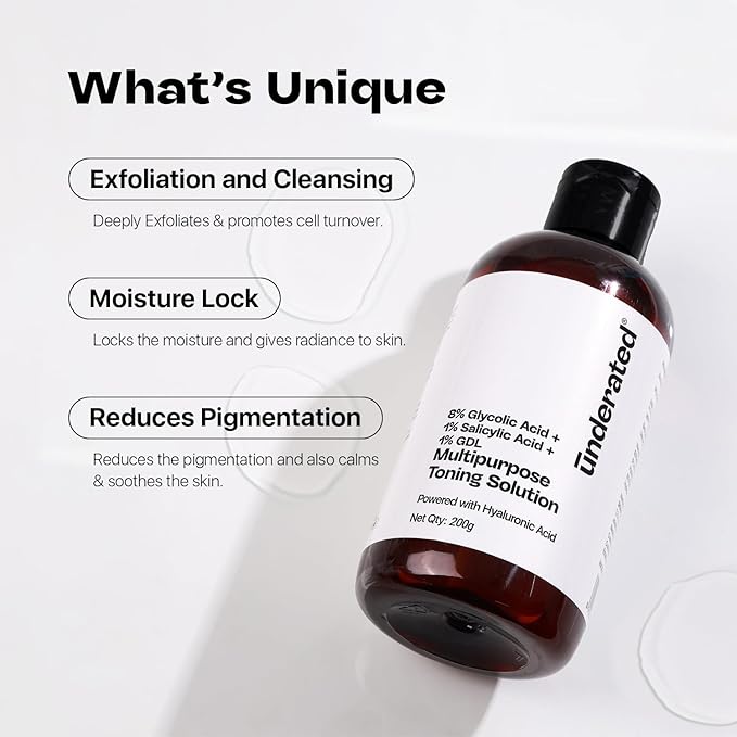 Multipurpose Toning Solution with 8% Glycolic Acid, 1% Salicylic Acid & 1% GDL | Gentle Exfoliating Liquid for Clear, Refreshed Skin | 200g