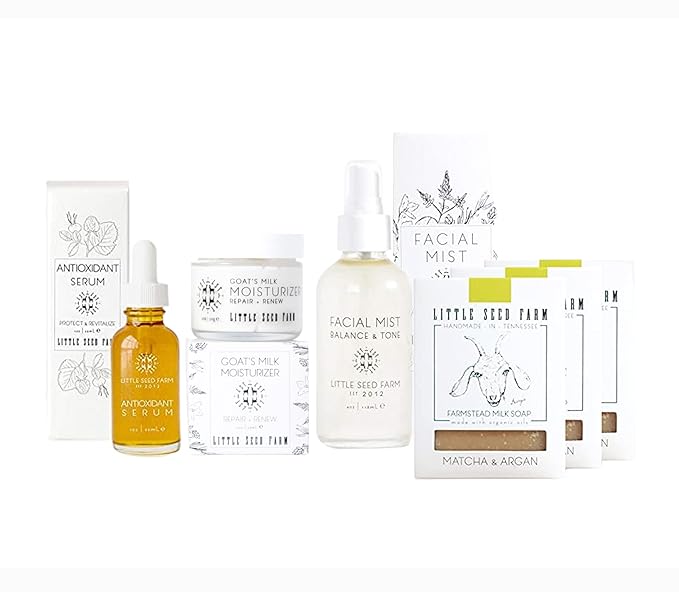 Little Seed Farm Matcha & Argan Bundle - Moisturizer + Soap + Elasticity Serum + Facial Mist Toner