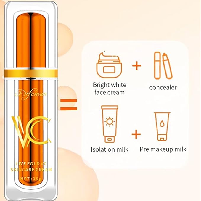 Five Vitamin C Tone-Up Cream, NEW Lightweight Long Lasting Hydrating Skincare Makeup Cream, Face Daily Moisturizer for All Skin Types (1PC)