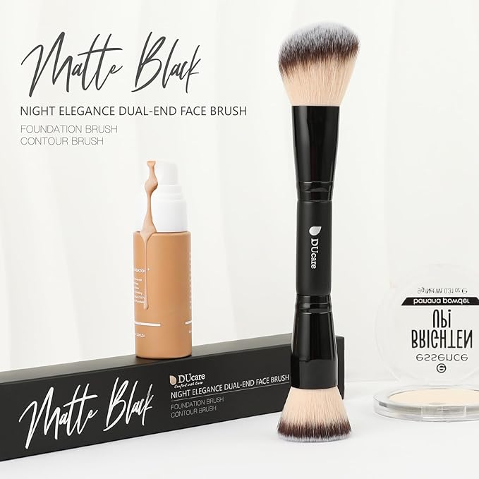 DUcare Foundation Brush Contour Bronzer Makeup Brush Double Ended Sculpting Brush for Blending Liquid Powder Concealer Cream Cosmetics Blush Buffe Black