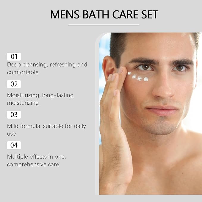 Bath and Skin Care Gift Set for Men, 3 Pieces Nourishing Facial and Body Care Kit Includes Face Wash, Shower Gel, Moisturizer, Valentines Fathers Day Birthday Gifts for Husband Dad Boyfriend Him